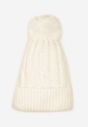 Jasnobeżowa Czapka z Prążkowanego Materiału z Pomponem Vamieska. Brązowe czapki damskie Born2be, na zimę, bez wzorów, prążkowane. Za 29.99 zł.