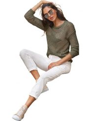 Heine Sweter w kolorze khaki rozmiar: 34. Brązowe swetry klasyczne damskie Heine, z bawełny, bez kołnierzyka. Za 49.95 zł.