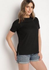 Czarny Klasyczny T-shirt Oversize z Bawełny Zivassa. Czarne t-shirty damskie Born2be, s, bez wzorów, z bawełny, bez kołnierzyka. Za 34.99 zł.