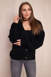 Sweter zapinany na guziki z ozdobnym splotem czarny. Czarne swetry klasyczne damskie KESI, l, z wełny, bez kołnierzyka, plus size. Za 158.92 zł.