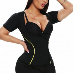 Koszulka fitness neoprenowa wyszczuplająca damska. Czarne koszulki damskie SLIMBODY, xl, bez wzorów, z neoprenu, bez kołnierzyka, bez ramiączek. W wyprzedaży za 169.00 zł.