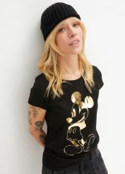 Bluza z nadrukiem Myszki Miki. Czarne bluzy damskie bonprix, bez wzorów, bez kaptura. Za 79.99 zł.