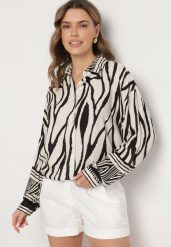 Beżowo-Czarna Wiskozowa Koszula z Lnem i Geometrycznym Wzorem Sepineva. Brązowe koszule damskie Born2be, na lato, bez wzorów, z jeansu, eleganckie, bez kołnierzyka, bez ramiączek. Za 79.99 zł.