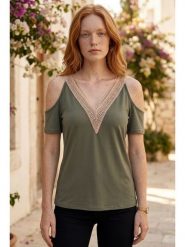 SOULSHAE Bluzka w kolorze khaki rozmiar: XXL/3XL. Brązowe bluzki damskie SOULSHAE, xl, bez wzorów, z wiskozy, bez kołnierzyka, bez ramiączek. Za 78.95 zł.