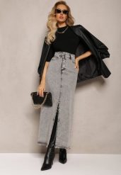 Szara Postrzępiona Spódnica Maxi z Jeansu z Rozcięciem Feedi. Szare spódnice damskie Renee, m, bez wzorów, z jeansu, maxi. Za 159.99 zł.