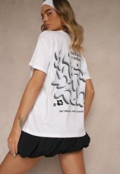 Biało-Niebieski T-shirt z Bawełny Ozdobiony Nadrukiem Adneria. Białe t-shirty damskie Renee, l, bez wzorów, z bawełny, bez kołnierzyka. Za 44.99 zł.