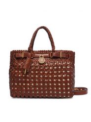 Tommy Hilfiger Torebka American Icon Mini Tote Braided AW0AW18734 Brązowy. Brązowe torebki klasyczne damskie Tommy Hilfiger, ze skóry, bez dodatków. Za 1,299.00 zł.