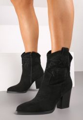 Czarne Botki na Obcasie w Stylu Kowbojek z Brokatem Remitha. Czarne botki damskie Born2be, z jeansu, bez obcasa, na obcasie, bez zapięcia. Za 159.99 zł.