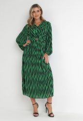 Zielona Rozkloszowana Sukienka Plisowana z Paskiem Famalee. Zielone sukienki damskie Born2be, bez wzorów, eleganckie, bez ramiączek. W wyprzedaży za 186.99 zł.