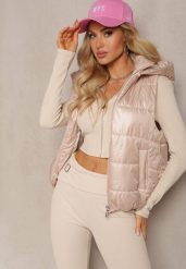 Jasnobeżowa Kamizelka z Odpinanym Kapturem i Ozdobnym Pikowaniem Akkendia. Brązowe kamizelki damskie Renee, xl, bez wzorów. Za 54.99 zł.