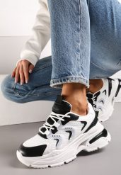 Biało-Czarne Sneakersy na Grubej Podeszwie z Metalicznymi Wstawkami Seta. Białe obuwie sportowe damskie Renee, bez zapięcia. Za 109.99 zł.