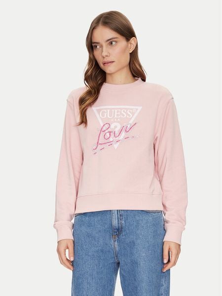 Guess Bluza W5GQ05 KB683 Różowy Regular Fit. Czerwone bluzy damskie Guess, l, z aplikacjami, z bawełny, bez kaptura. Za 205.99 zł.