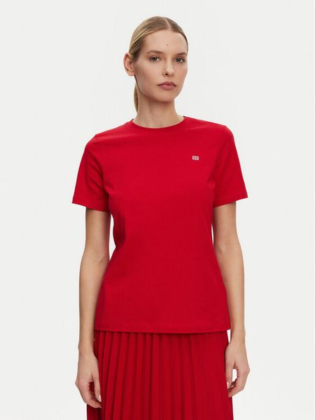 Tommy Hilfiger T-Shirt WW0WW45522 Czerwony Regular Fit. Czerwone t-shirty damskie Tommy Hilfiger, xxs, bez wzorów, z bawełny, bez kołnierzyka. Za 99.99 zł.