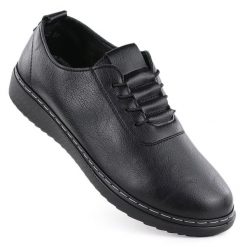 Półbuty damskie komfortowe czarne UNISOFT 5933. Czarne półbuty damskie Unisoft, bez wzorów, ze skóry ekologicznej, bez obcasa, bez zapięcia. Za 149.99 zł.