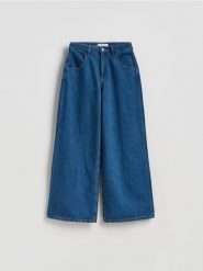Jeansy wide leg z ozdobnymi kieszeniami - niebieski. Niebieskie jeansy damskie Reserved. Za 149.99 zł.