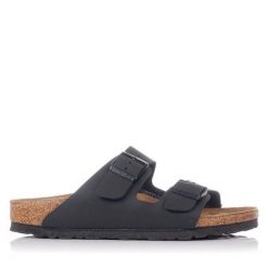 Klapki Birkenstock Arizona Nero Dorosłych. Brązowe klapki damskie Birkenstock, bez wzorów, z materiału, bez obcasa, bez zapięcia. Za 380.66 zł.