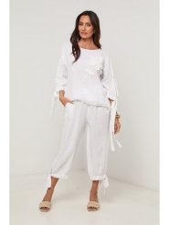 Le Monde du Lin Lniana bluzka w kolorze białym rozmiar: 40/42. Białe bluzki damskie Le Monde du Lin, bez wzorów, ze lnu, bez kołnierzyka, bez ramiączek. Za 121.99 zł.