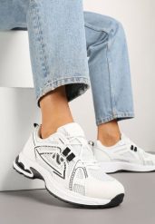 Białe Sneakersy z Geometrycznym Wzorem Froloti. Białe obuwie sportowe damskie Born2be, z jeansu, bez zapięcia. Za 109.99 zł.