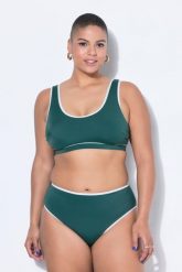Damskie Figi od bikini lamówka wysoki stan efekt modelujący. Zielone figi Ulla Popken, bez wzorów, z elastanu. Za 91.99 zł.