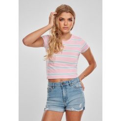 Koszulka damska Urban Classics stripe cropped. Czerwone bluzki damskie Urban Classics, bez wzorów, bez kołnierzyka, bez ramiączek. Za 102.00 zł.