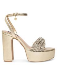 Nine West Sandały WFA2736-1 Złoty. Żółte sandały damskie Nine West, bez wzorów, z syntetyku, bez obcasa, na słupku, bez zapięcia. Za 155.99 zł.