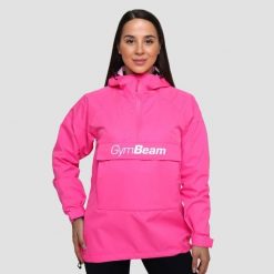 Kurtka damska turystyka przeciwdeszczowa fuksjowa Smock. Czerwone kurtki damskie GYMBEAM, s, bez wzorów, z materiału, z kapturem. Za 173.90 zł.