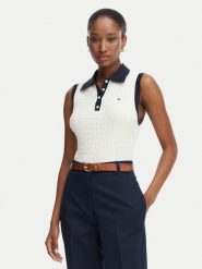 Tommy Hilfiger Sweter Fine Gg Cable WW0WW50102 Kremowy Regular Fit. Białe swetry klasyczne damskie Tommy Hilfiger, s, z bawełny, bez kołnierzyka. Za 489.99 zł.