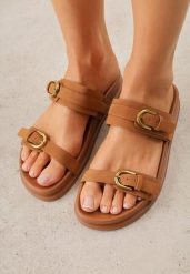 Brązowe Klapki z Dwoma Paskami i Klamrami Cevinra. Brązowe klapki damskie Born2be, bez wzorów, bez obcasa, na płaskiej podeszwie, bez zapięcia. Za 79.99 zł.