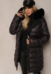 Czarna Dwustronna Kurtka Parka z Kapturem Wewnętrzna Strona Pikowana Harinna. Czarne kurtki damskie Renee, l, bez wzorów, z futra, z kapturem. Za 159.99 zł.