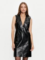 Sisley Sukienka z imitacji skóry 4S6DLV06O Czarny Slim Fit. Czarne sukienki damskie Sisley, bez wzorów, ze skóry, bez ramiączek. Za 279.99 zł.