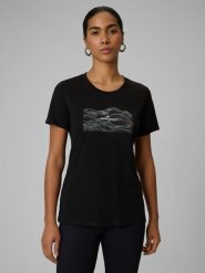 4F T-shirt regular z nadrukiem damski - czarny S. Czarne t-shirty damskie 4F, s, bez wzorów, z bawełny, bez kołnierzyka. Za 49.99 zł.