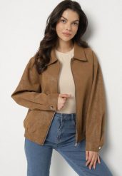 Brązowa Kurtka z Wiskozą Ozdobiona Kołnierzykiem Nanelisa. Brązowe kurtki damskie Born2be, l, z aplikacjami, z jeansu, bez kaptura. Za 259.99 zł.