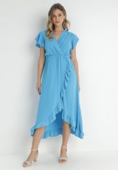 Niebieska Sukienka Mailcon. Niebieskie sukienki damskie Born2be, bez wzorów, eleganckie, bez ramiączek. Za 119.99 zł.