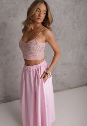 Różowa Rozkloszowana Spódnica w Stylu Casual Zdobiona Wzorem w Paski Sinalea. Czerwone spódnice damskie Renee, na co dzień, z aplikacjami, casualowe, maxi. Za 119.99 zł.