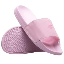 Klapki damskie na basen 4F 4FWSS26FSLIF096. Czerwone klapki damskie 4F, bez wzorów, z materiału, bez obcasa, bez zapięcia. Za 69.99 zł.