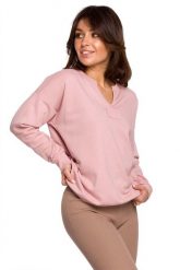 Efektowna Bluza z Wycięciem przy Dekolcie - Różowa. Czerwone bluzy damskie MOE, l, bez wzorów, z bawełny, bez kaptura. Za 204.90 zł.