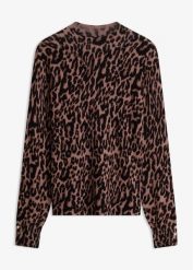 Sweter z cienkiej dzianiny. Brązowe swetry klasyczne damskie bonprix, z dzianiny, bez kołnierzyka. Za 159.99 zł.
