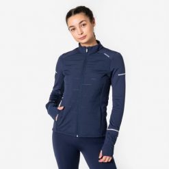 Bluza do biegania damska Kiprun Run Flow Warm ocieplana. Niebieskie bluzy damskie KIPRUN, na zimę, l, bez wzorów, z materiału, bez kaptura. Za 199.99 zł.