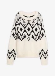 Sweter oversize z norweskim wzorem. Białe swetry klasyczne damskie bonprix, bez kołnierzyka. Za 149.99 zł.