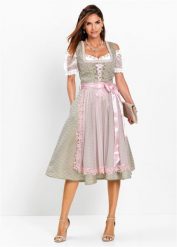 Sukienka ludowa z perełkami (2 części). Zielone sukienki damskie bonprix, bez wzorów, z koronki, bez ramiączek. Za 629.99 zł.