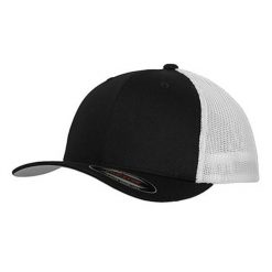 Dwukolorowa Siatkowa Czapka Z Daszkiem. Czarne czapki z daszkiem damskie FLEXFIT, bez wzorów. Za 73.99 zł.