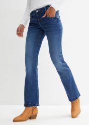 Dżinsy ze stretchem Bootcut, mid waist. Niebieskie jeansy damskie bonprix. Za 104.99 zł.