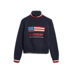Sweter damski z golfem Superdry Americana. Niebieskie golfy damskie Superdry, na zimę, bez kołnierzyka. Za 415.15 zł.