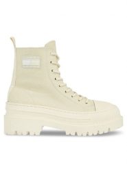 Tommy Hilfiger Botki Tjw Foxing Canvas Boot EN0EN02216 Beżowy. Brązowe botki damskie Tommy Hilfiger, z materiału, bez obcasa, na płaskiej podeszwie, bez zapięcia. Za 449.99 zł.