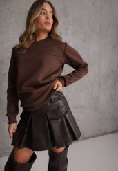 Brązowa Bluza Basic Ocieplana Polarem Kaianna. Brązowe bluzy damskie Renee, l, z aplikacjami, z jeansu, bez kaptura. Za 59.99 zł.
