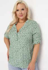 Zielona Bluzka z Wiskozy w Kwiaty Filira. Zielone bluzki damskie Born2be, l, bez wzorów, z tkaniny, bez kołnierzyka, bez ramiączek. Za 39.99 zł.