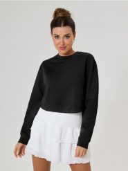 Bluza basic - czarny. Czarne bluzy damskie Sinsay, l, bez wzorów, bez kaptura. Za 14.99 zł.