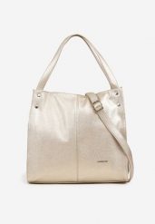 Złota Torebka Shoppera Duża z Rączką i Paskiem Sorvessa. Żółte shopper bag Born2be, przez ramię, duże, bez dodatków. Za 149.99 zł.