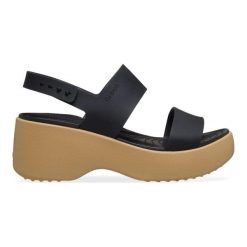 Damskie sandały Crocs Brooklyn Sky Sandal 212250-0RI. Czarne sandały damskie Crocs, bez wzorów, z materiału, z okrągłym noskiem, bez obcasa, bez zapięcia. Za 259.00 zł.