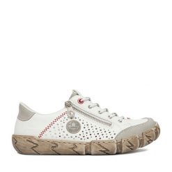 Półbuty Rieker. Białe półbuty damskie Rieker, bez wzorów, bez obcasa, na płaskiej podeszwie, bez zapięcia. Za 369.99 zł.